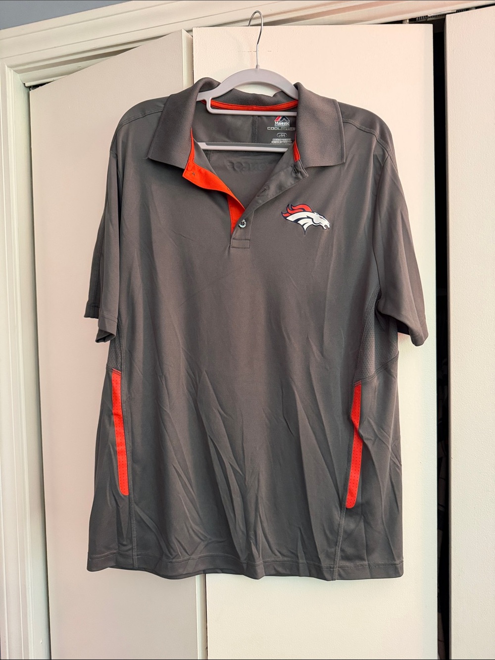 Majestic Gray Polo with Orange Accents and Broncos Logo